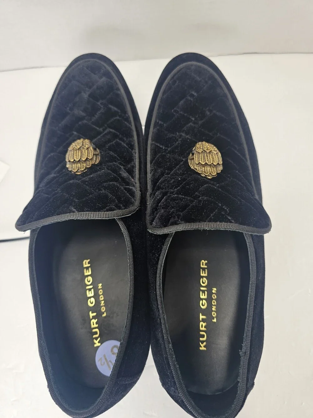Kurt Geiger London Black Velvet Eagle Head Loafers Men’s US 8.5 UK 7.5 EU 41.5